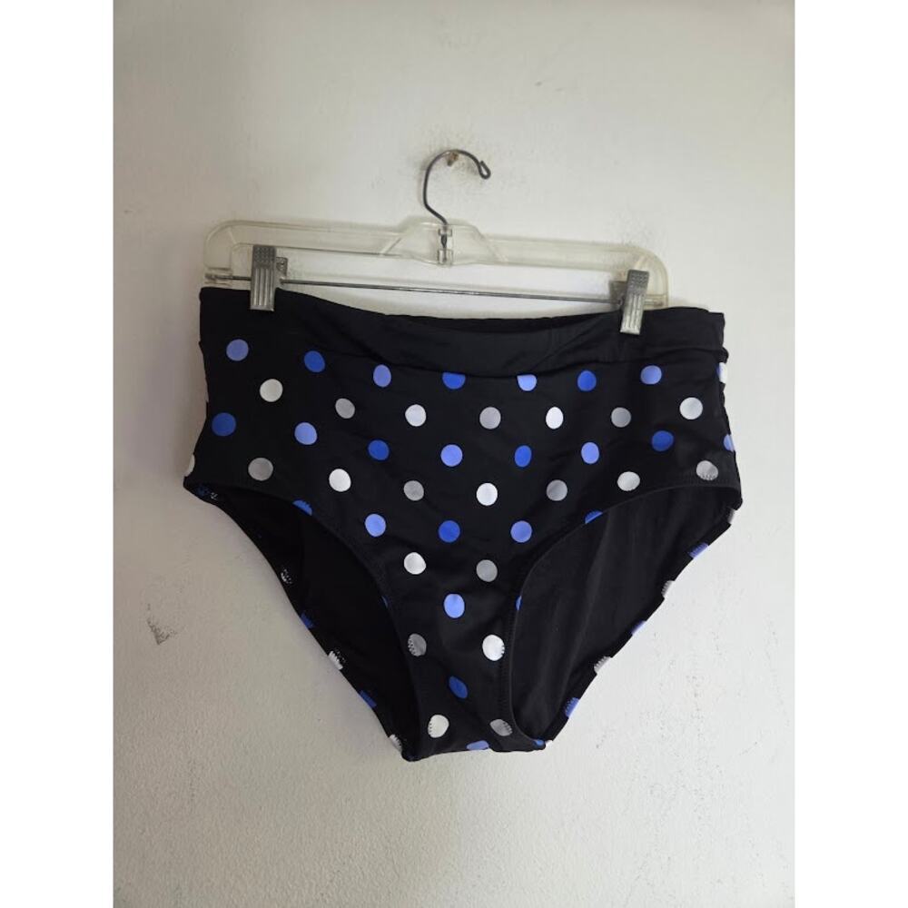 NWOT Swimsuits for All Black w/Blue Polka Dots 2 Pieces Full Bottom Bikini sz 20 - Picture 2 of 8